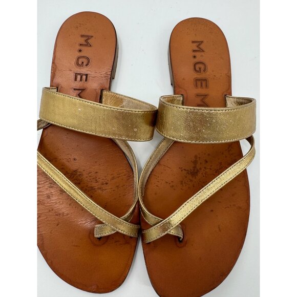 M. Gemi The Medio Metallic Gold Leather Sandals Size 40 or US 9 Flat Slip-On Mad - Picture 2 of 11
